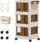 3 Tier Rolling Cart, Utility Cart with Wheels, Plastic Cart with Handle, Tool Cart with Storage Bins, 4 Directions Opening Grocery Cart, Storage Cart with 4 Hook, Heavy-Duty Storage Trolley…